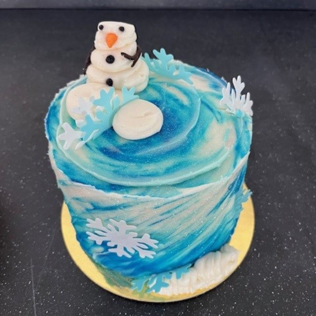 A winter themed cake designed by Chef Kathy Robinson at Cleveland State University.